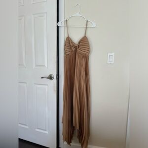 Petal & Pup *NEW* gold pleated satin maxi/long dress. Never worn with tags.